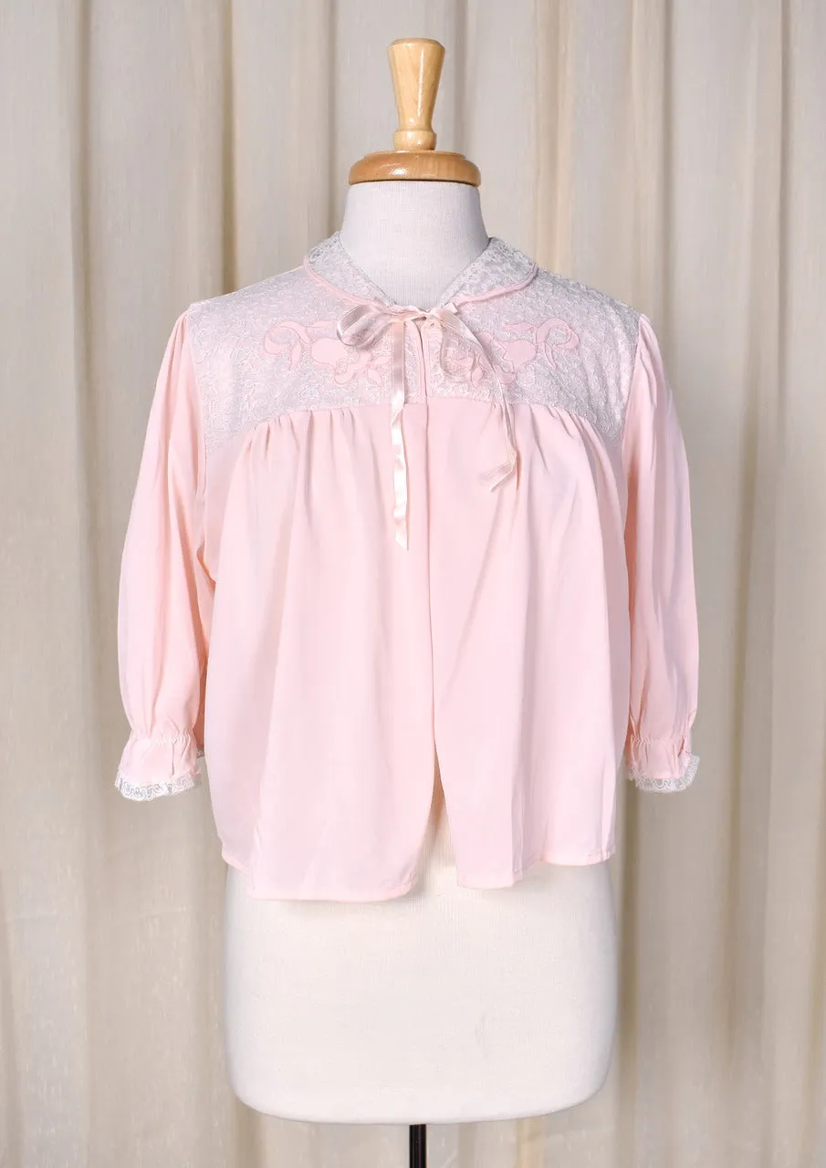 1950s Pink & Lace Collar Bed Jacket