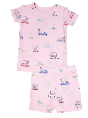 2-Piece Short Loungewear Set, Golf Carts Pink