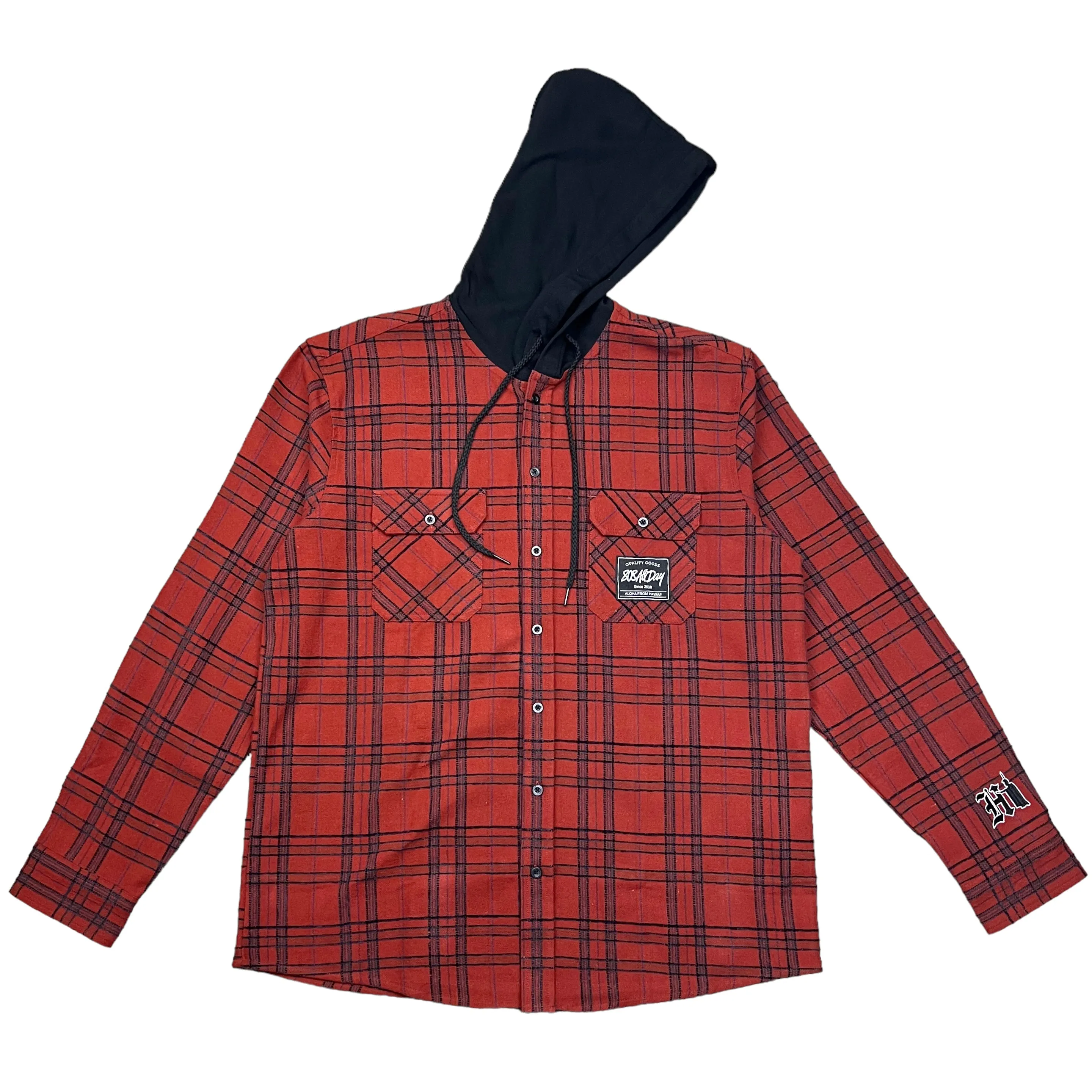 808ALLDAY Red / Black Hooded Flannel