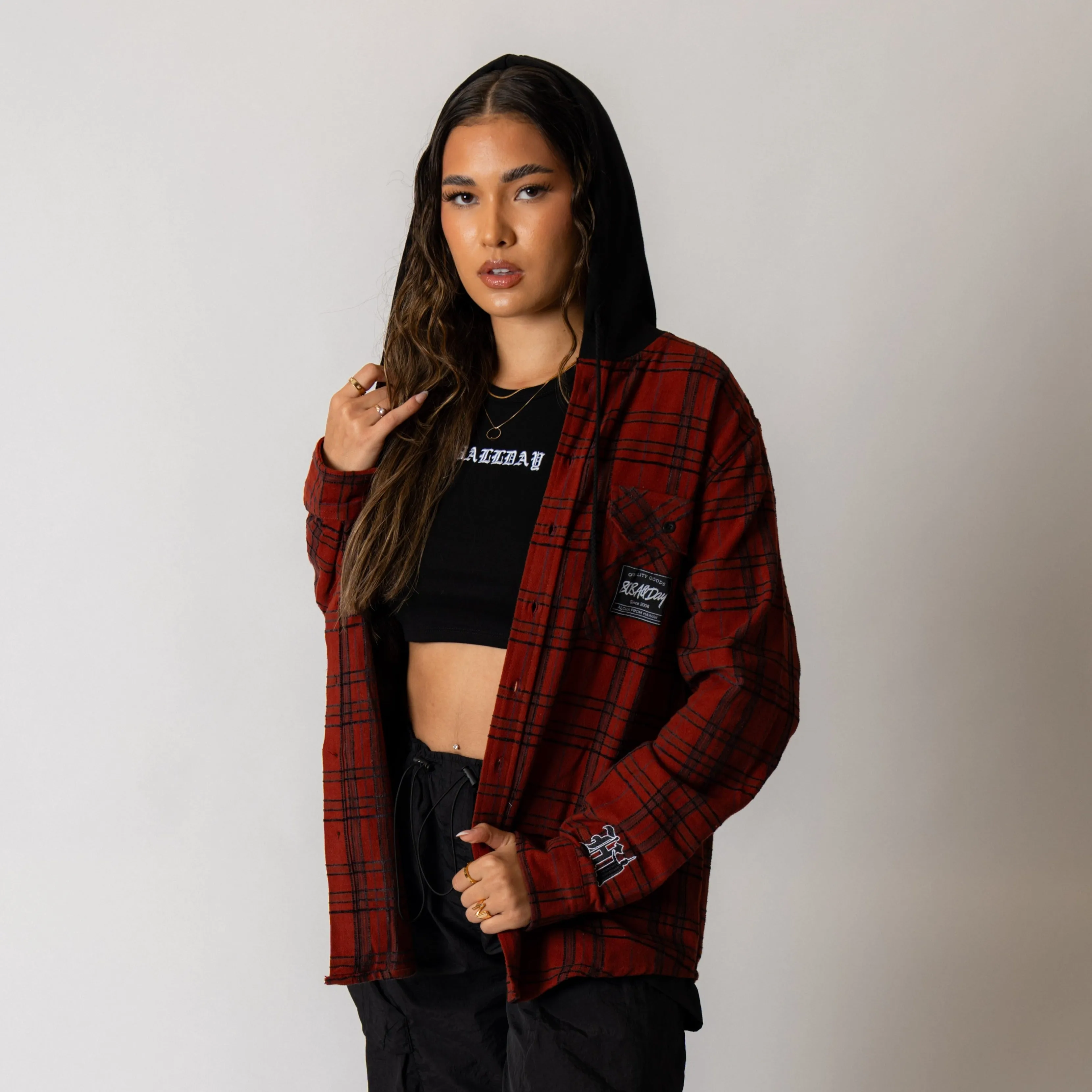 808ALLDAY Red / Black Hooded Flannel