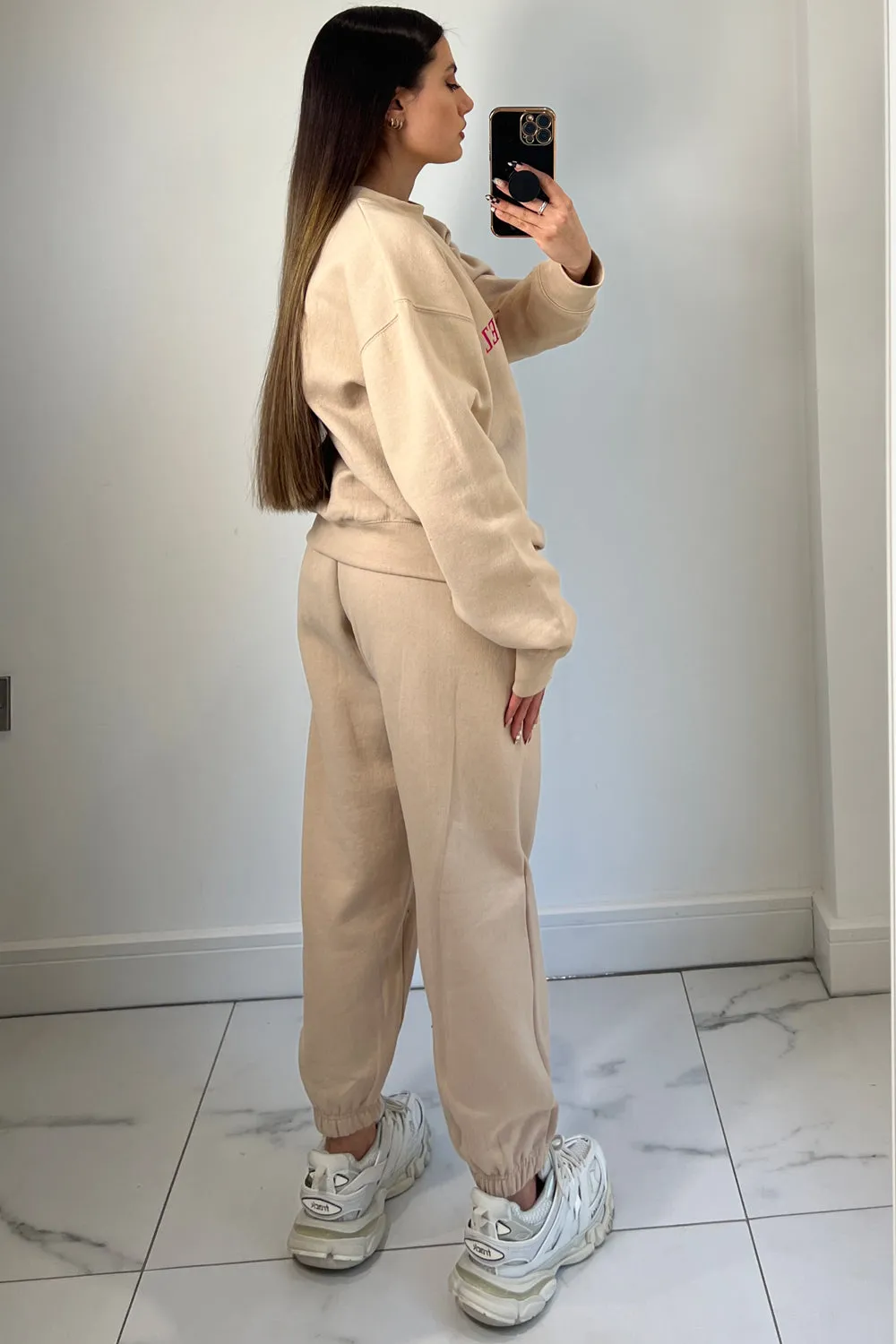 Abigail Beige Saint Tropez Embroidered Loungewear Set