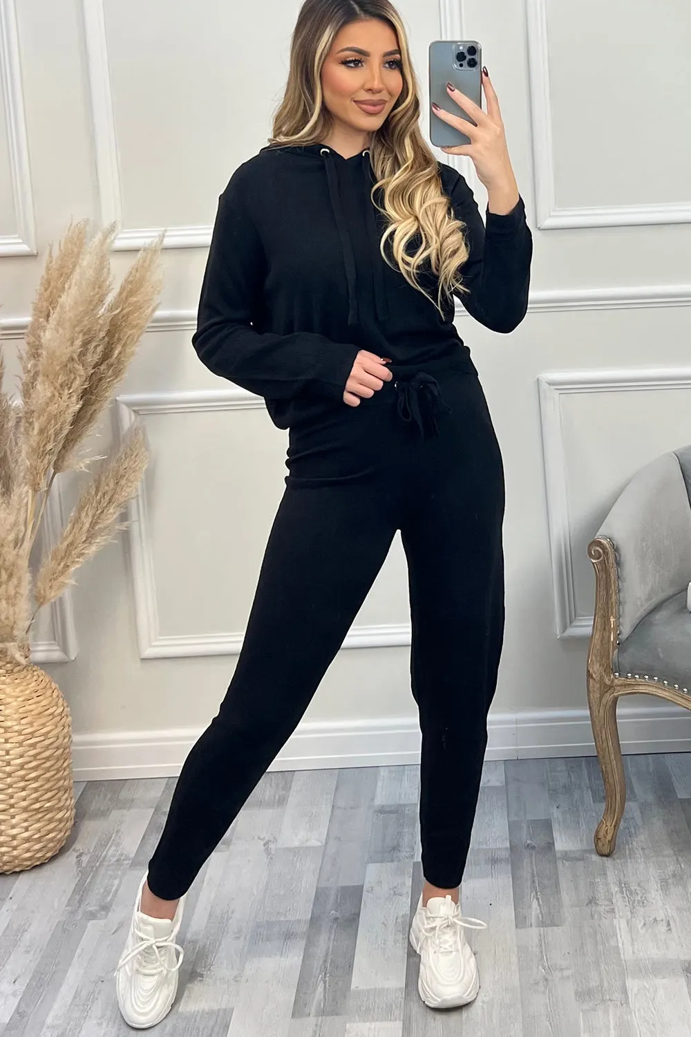 Addison Black Hoodie and Joggers Knitted Loungewear Set