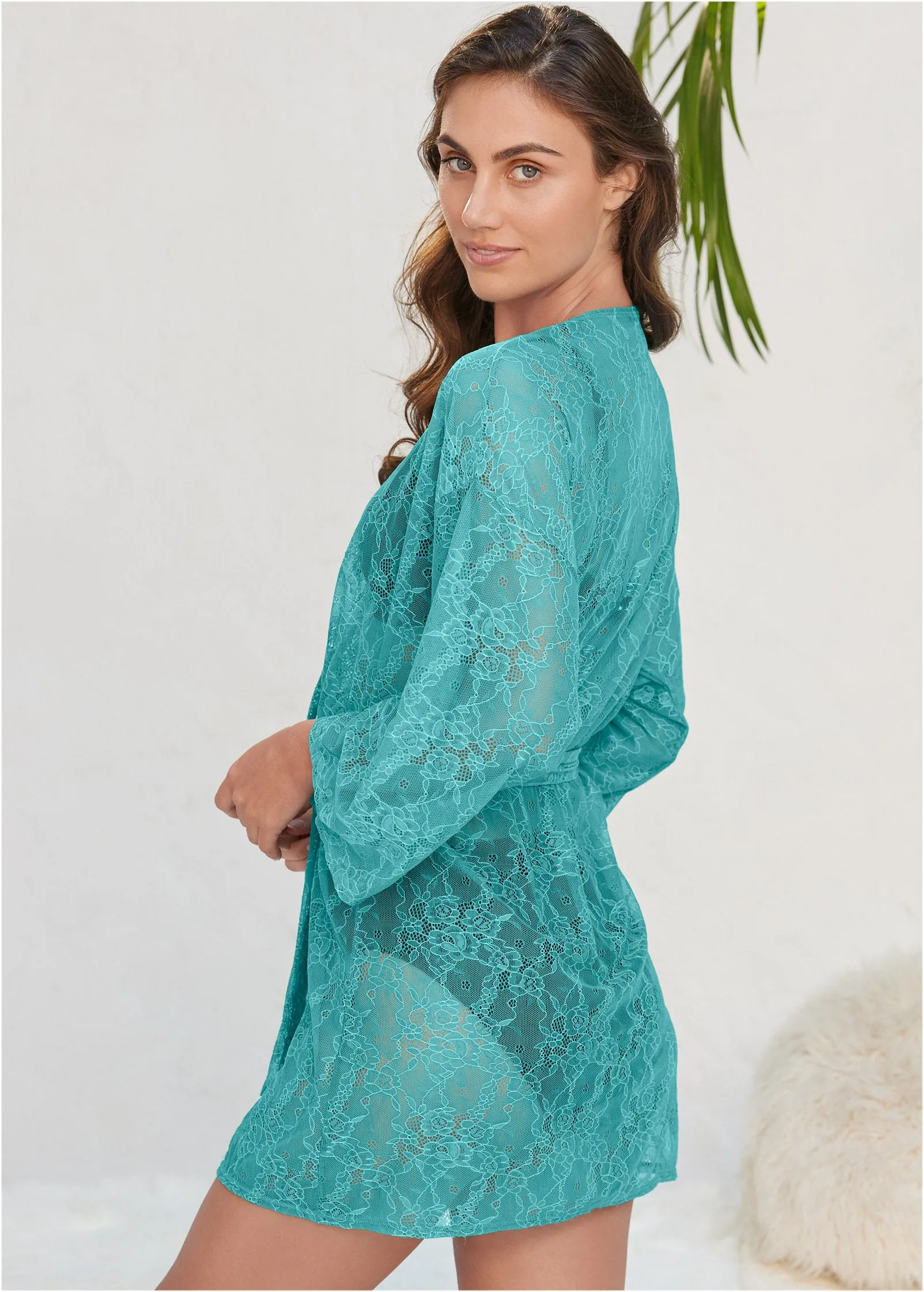 Allover Lace Robe - Teal