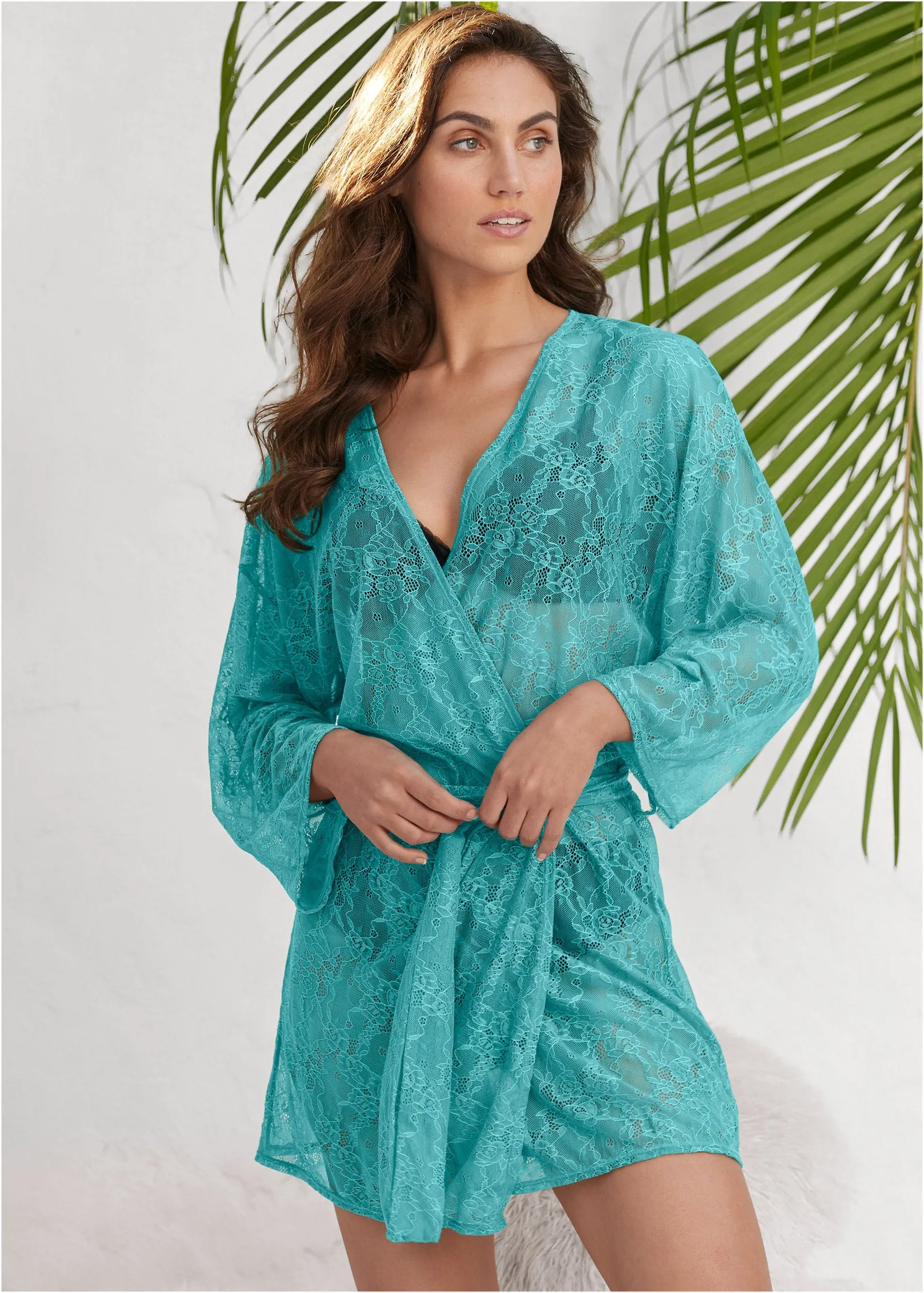 Allover Lace Robe - Teal