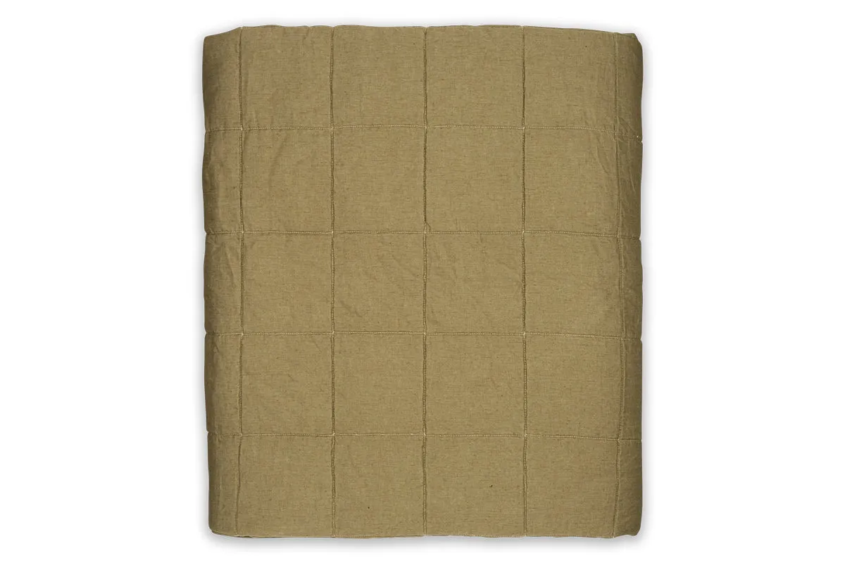 Amar Linen Bed Quilt - Olive