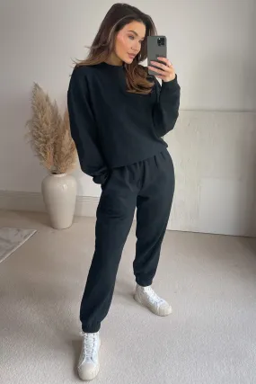 Aysel Black Oversized Sweatshirt and Joggers Loungewear Set