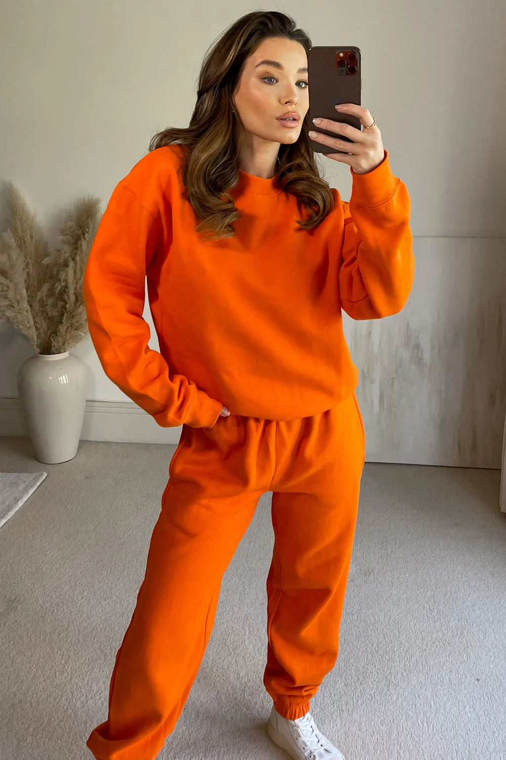 Aysel Neon Orange Oversized Sweatshirt and Joggers Loungewear Set