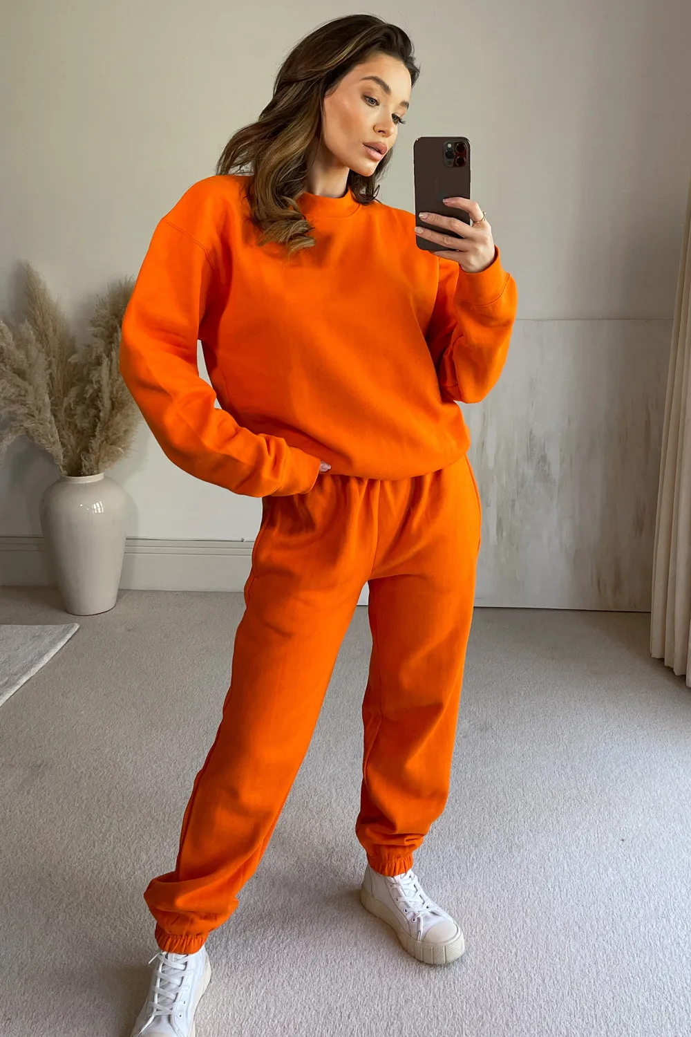 Aysel Neon Orange Oversized Sweatshirt and Joggers Loungewear Set