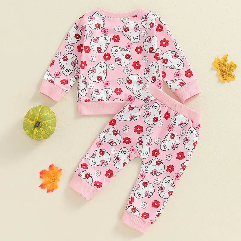 Baby/Toddler Groovy Ghost Floral Halloween Pink Loungewear