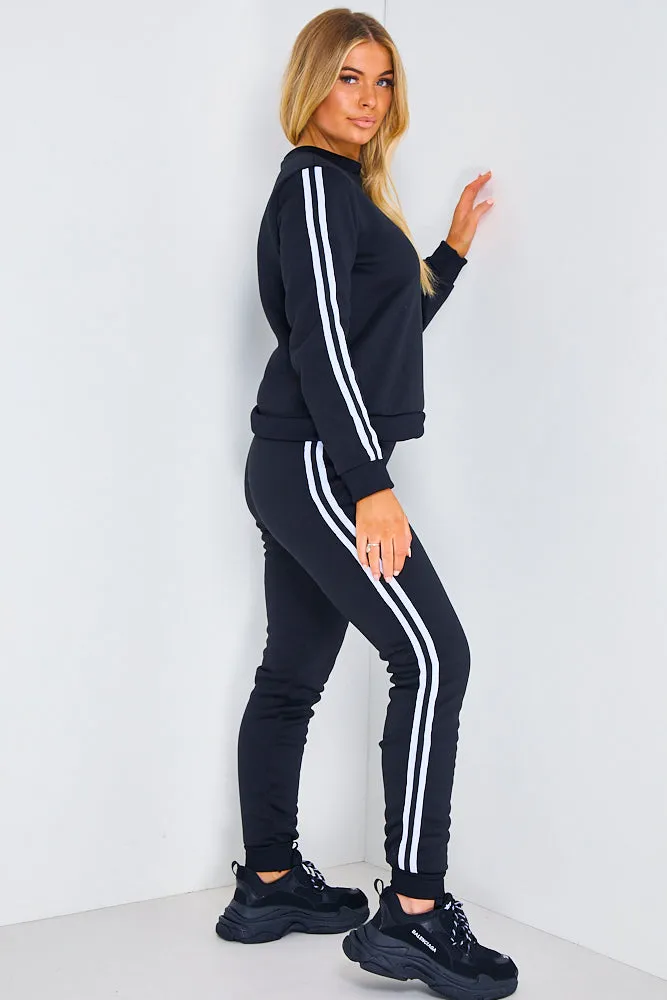 Black Striped Loungewear Jogger Set