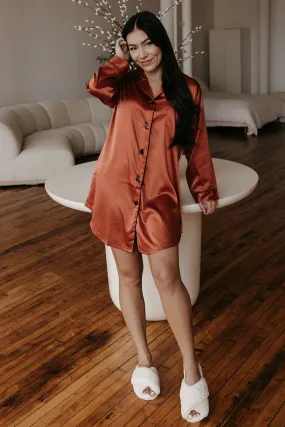 Burnt Orange Satin Sleep Shirt