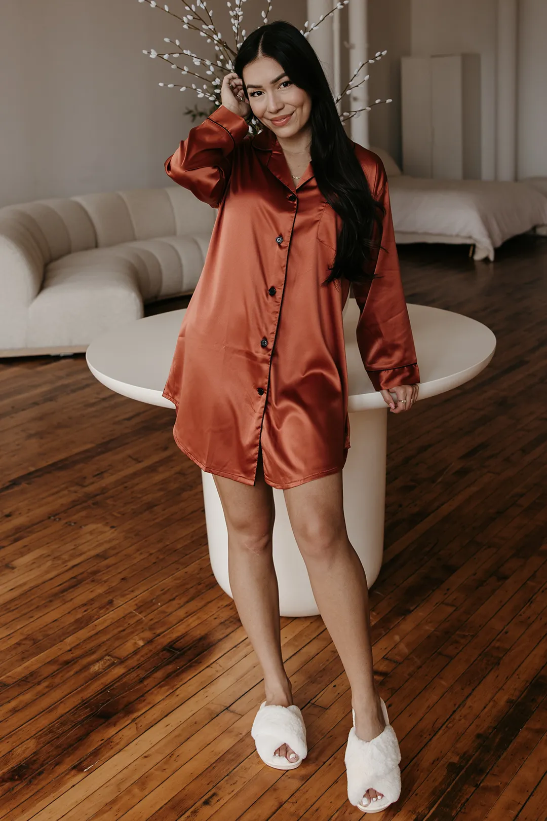 Burnt Orange Satin Sleep Shirt