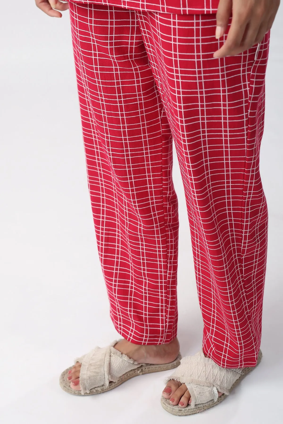 Checkered Maroon Cotton Flex Loungewear set