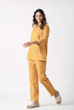 Checkered Saffron Cotton Flex Loungewear set