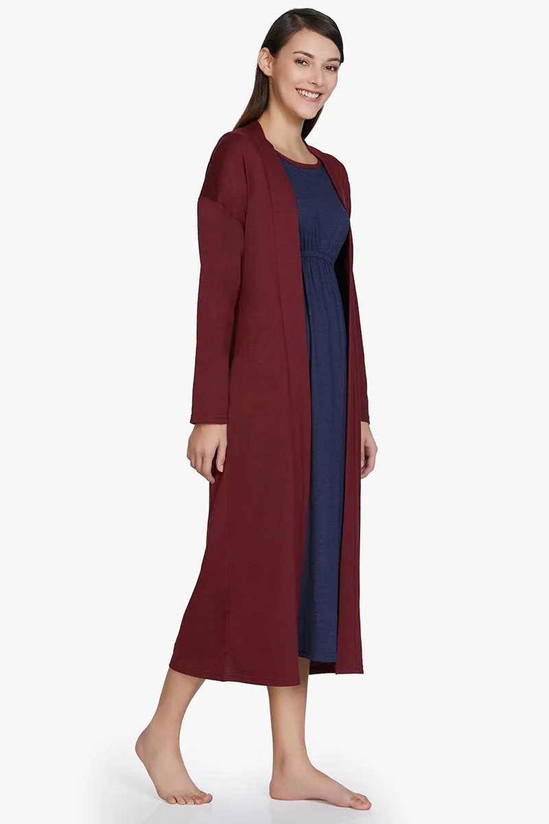 Cotton Blend Sleep Robe - Maroon