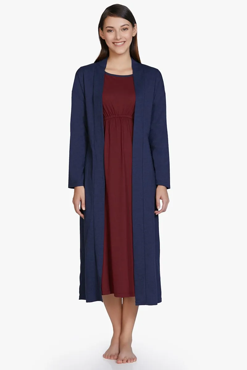 Cotton Blend Sleep Robe - Navy