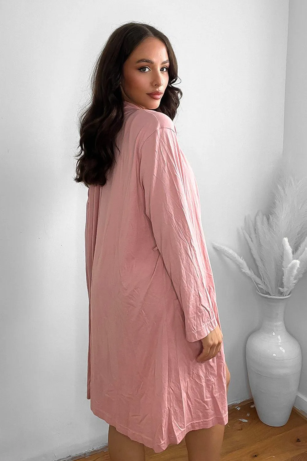 Cotton Blend Slip Side Pockets Robe