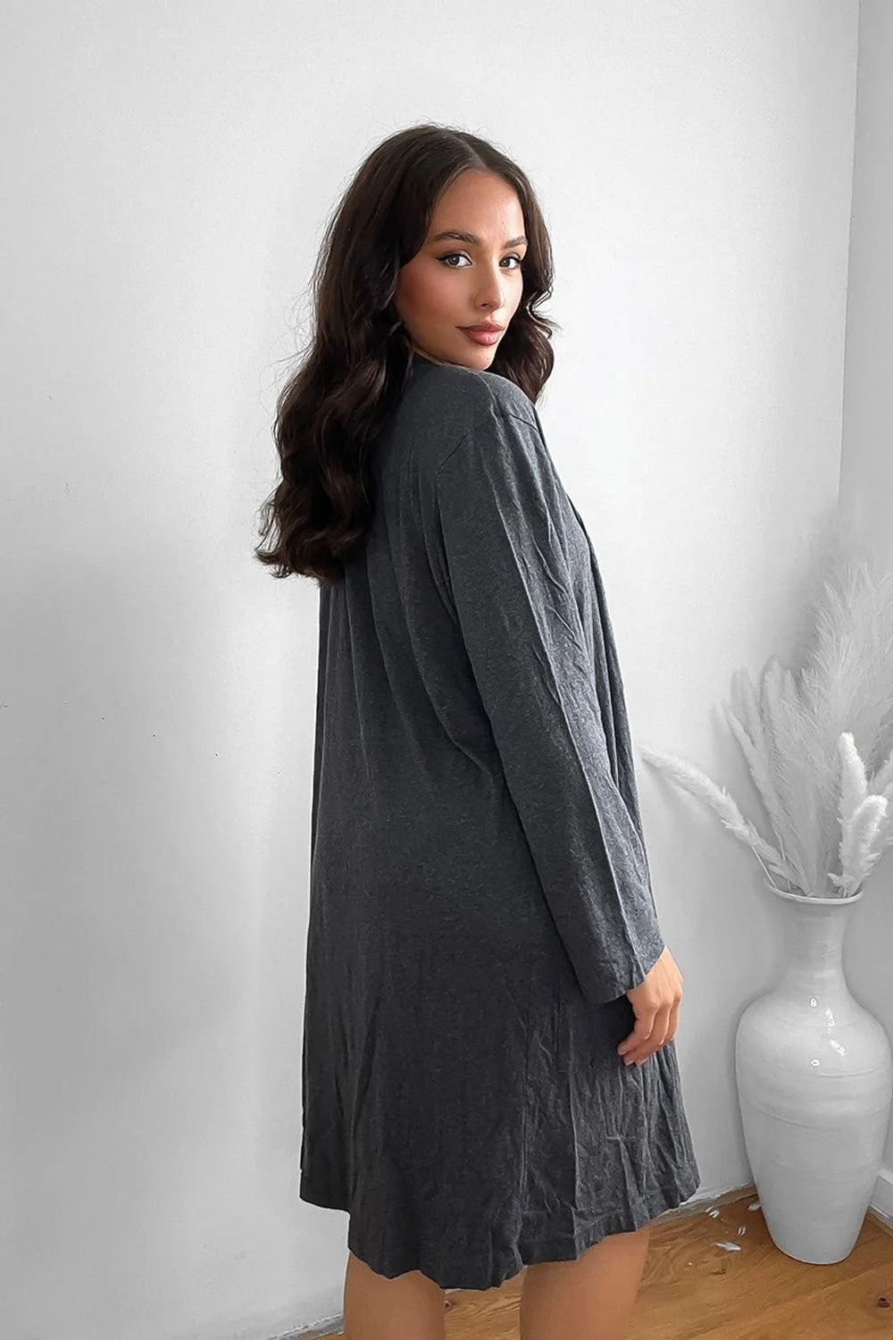 Cotton Blend Slip Side Pockets Robe