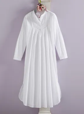 Final Sale: Long-Sleeve Cotton Pintuck Nightgown (No Returns)