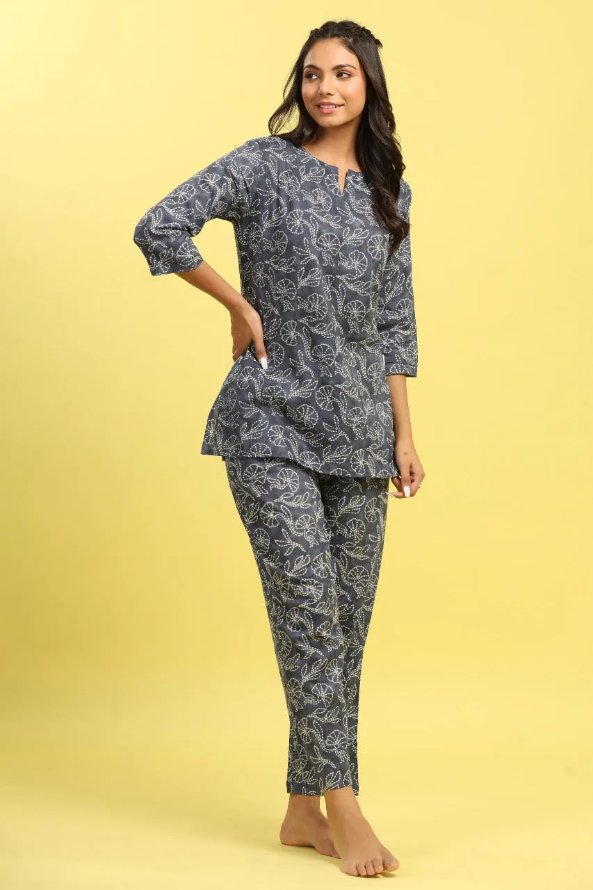 Dotted Shibori in Grey Cotton Loungewear Set