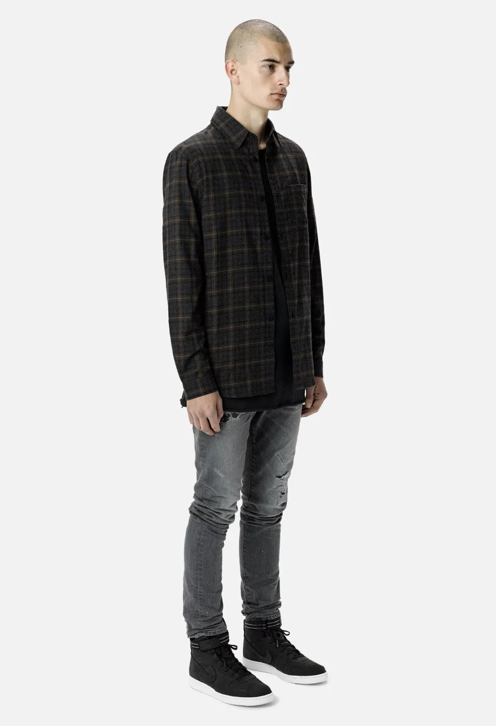 Flannel Button Up / Charcoal x Mustard