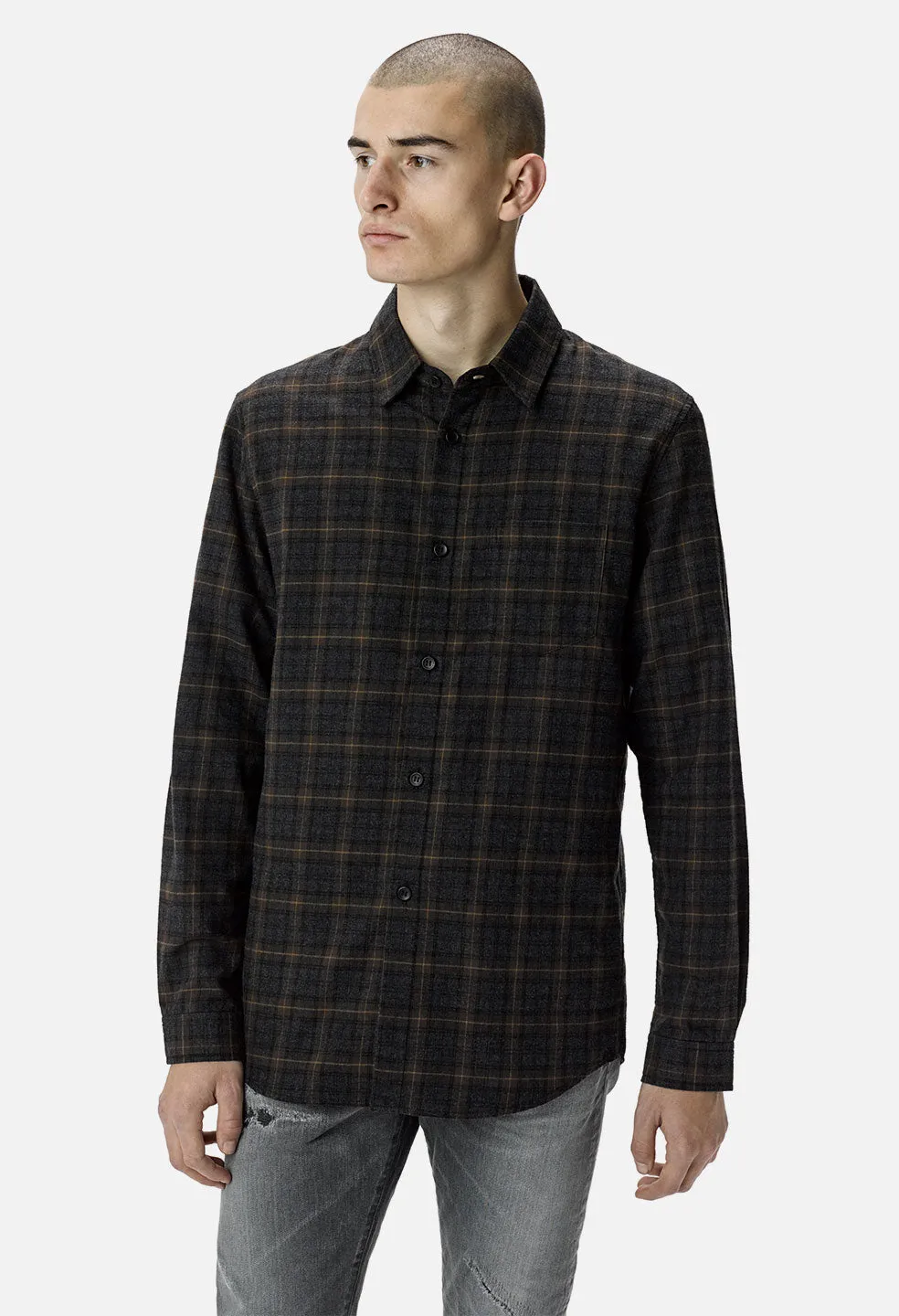 Flannel Button Up / Charcoal x Mustard