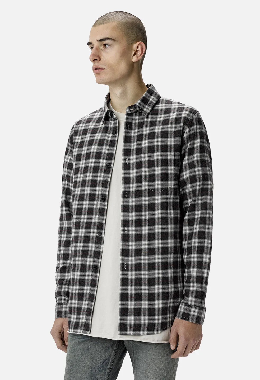 Flannel Button Up / Grey x Red