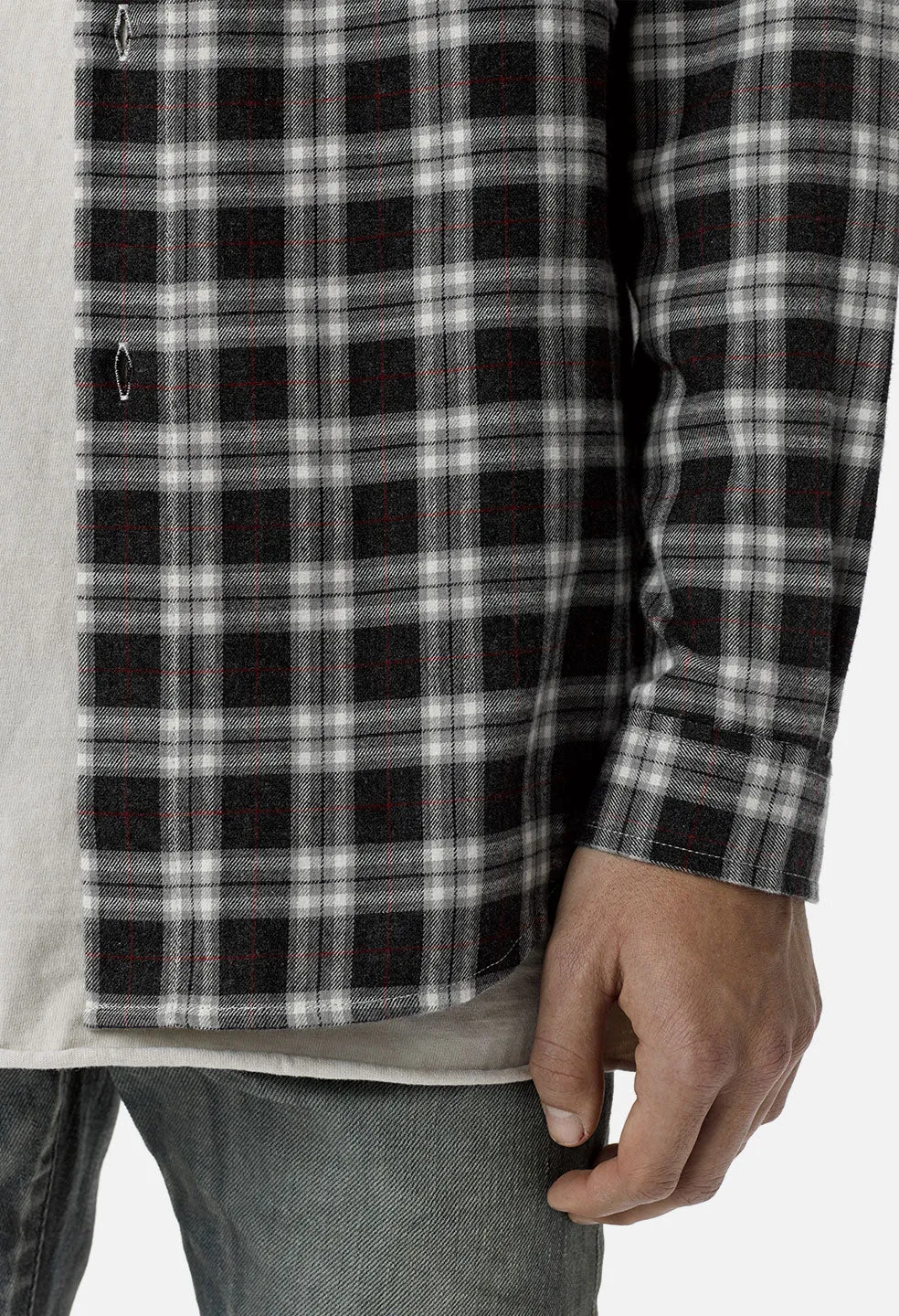 Flannel Button Up / Grey x Red