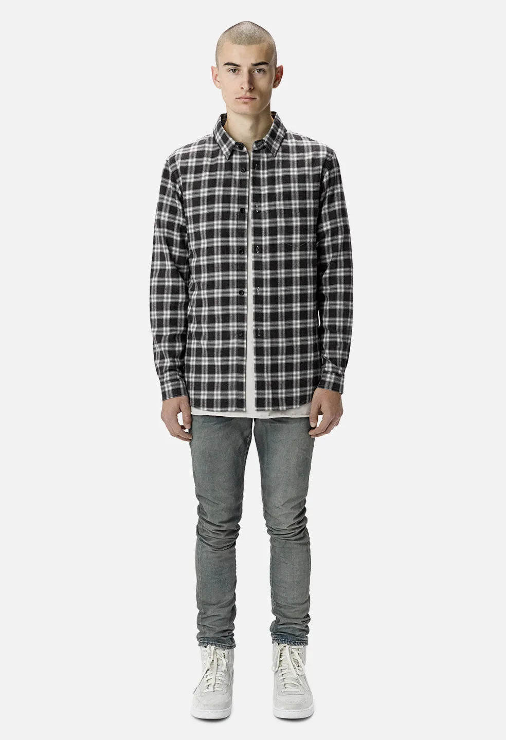 Flannel Button Up / Grey x Red