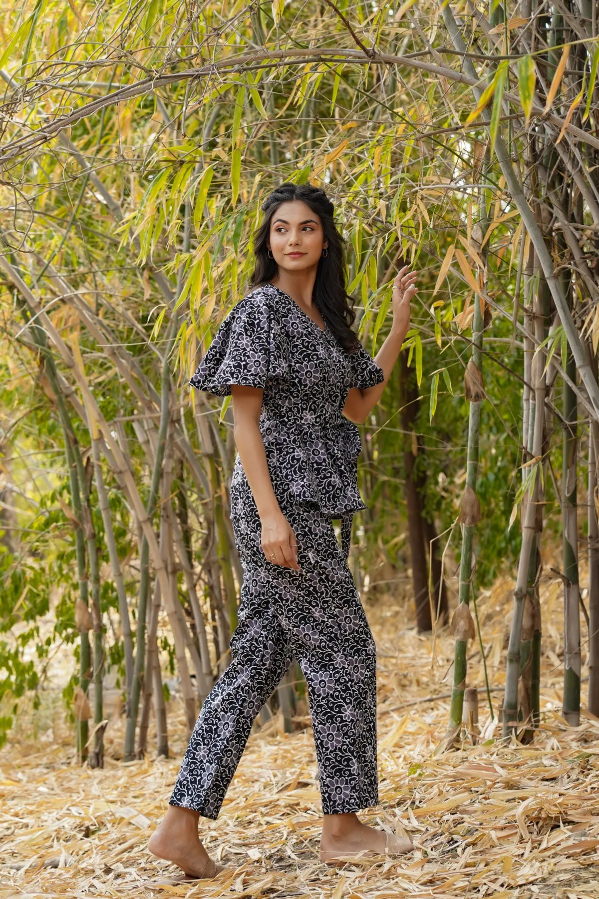 Floral Bouquet on Black Loungewear