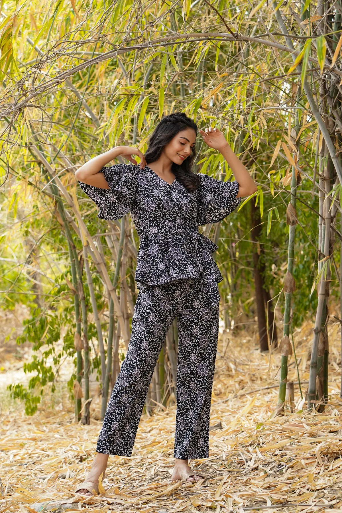 Floral Bouquet on Black Loungewear