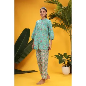 Floral Jaal On Blue Loungewear