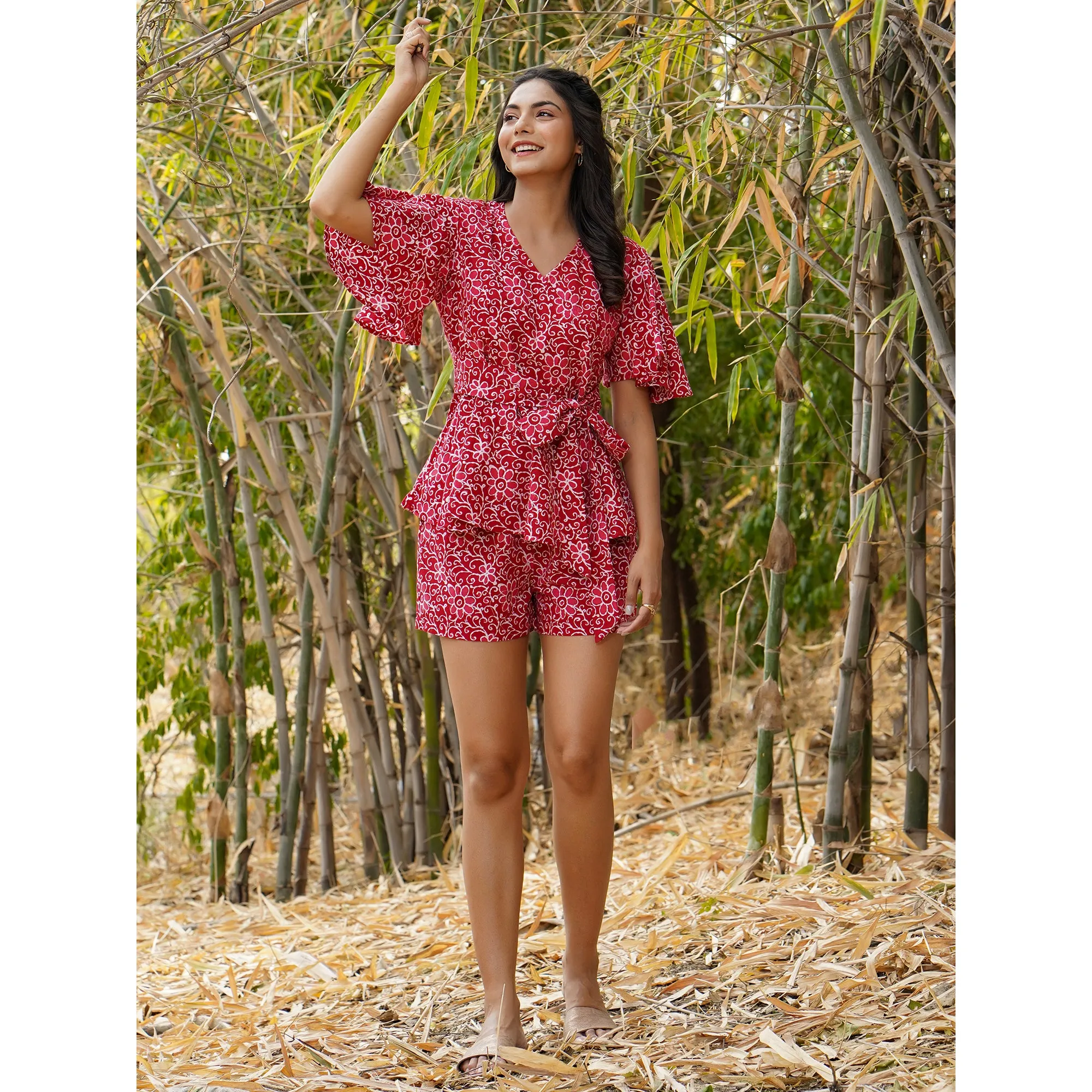 Floral Jaal on Pink Loungewear Set