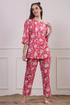 Floral Jaal On Pink Loungewear