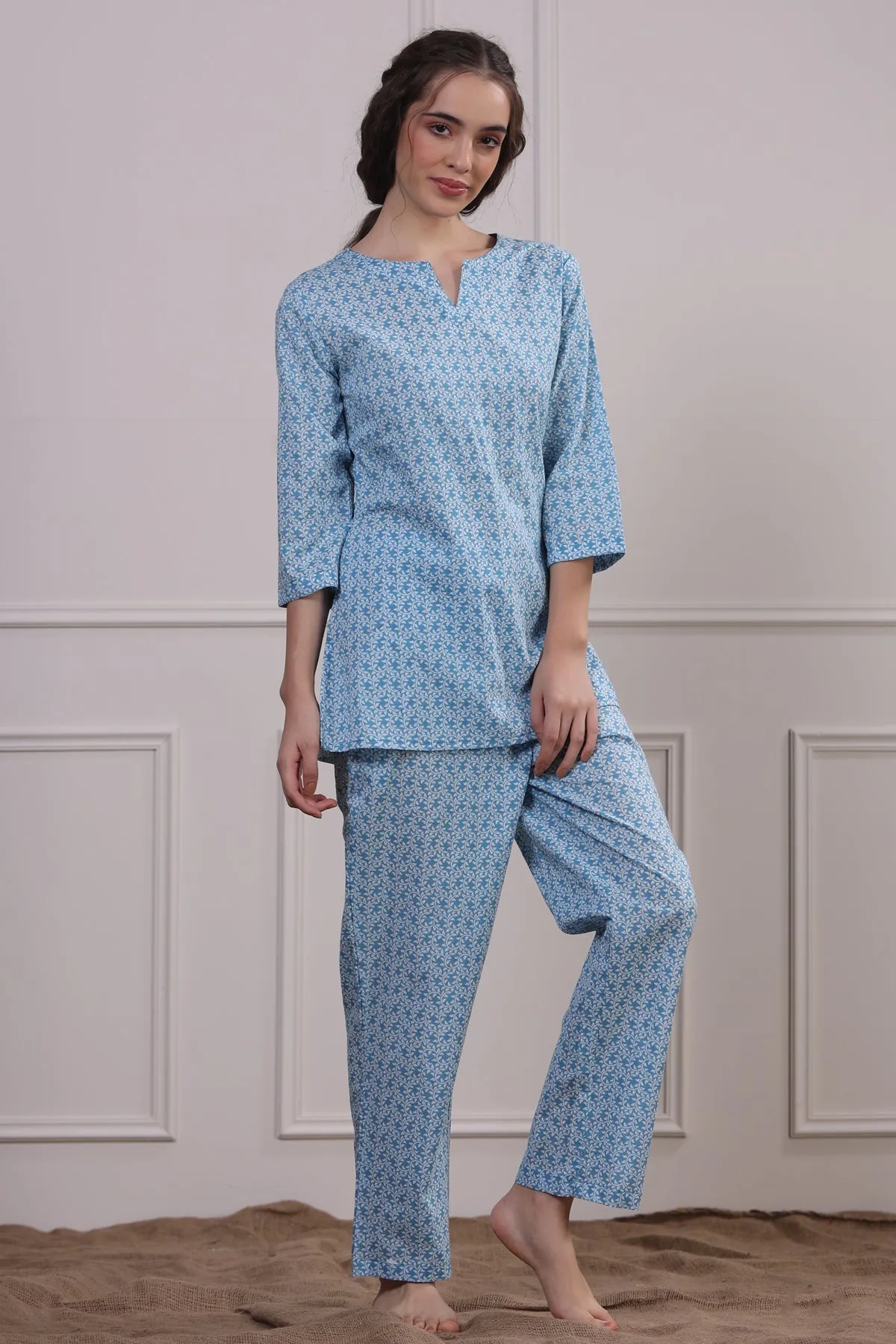 Floral Mosaic on Light Blue Loungewear