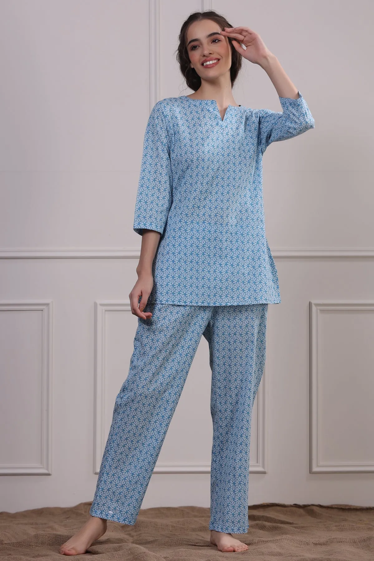 Floral Mosaic on Light Blue Loungewear