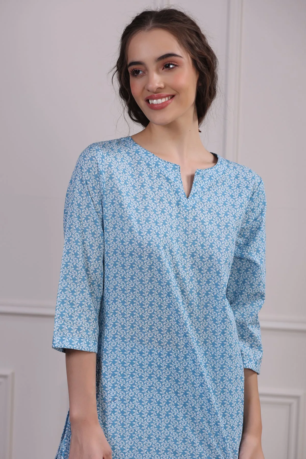 Floral Mosaic on Light Blue Loungewear