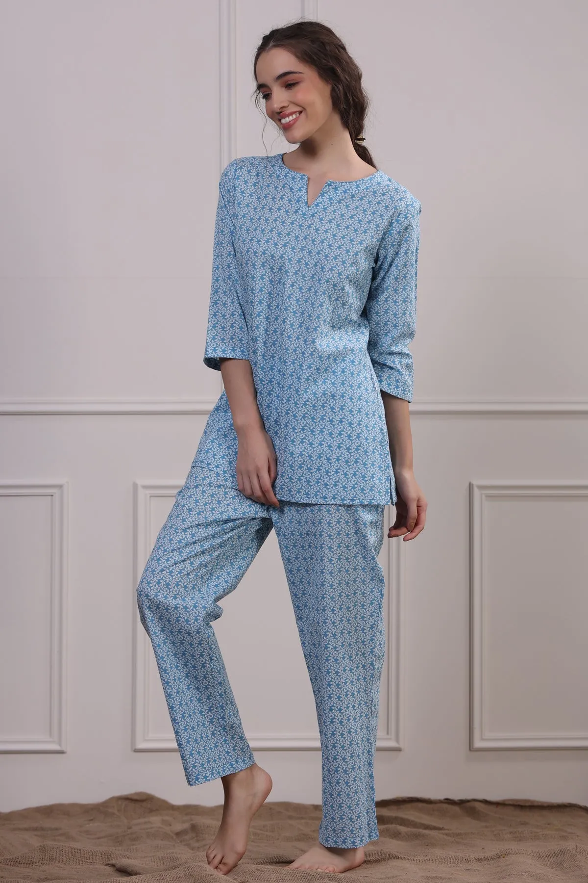 Floral Mosaic on Light Blue Loungewear