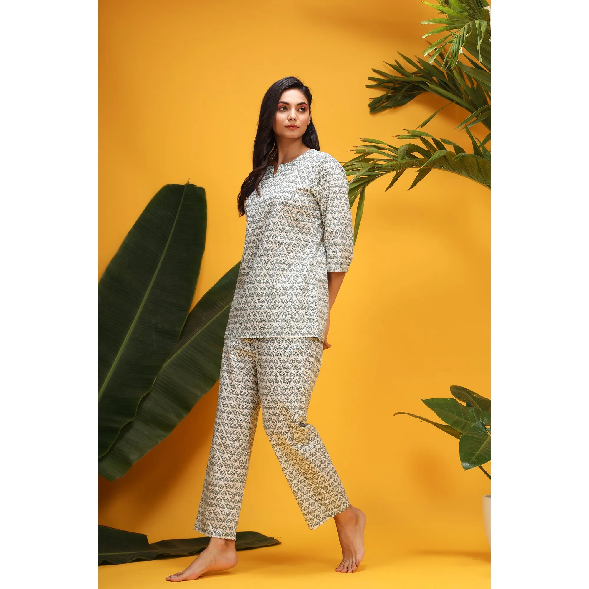 Floral Motifs on White Loungewear Set