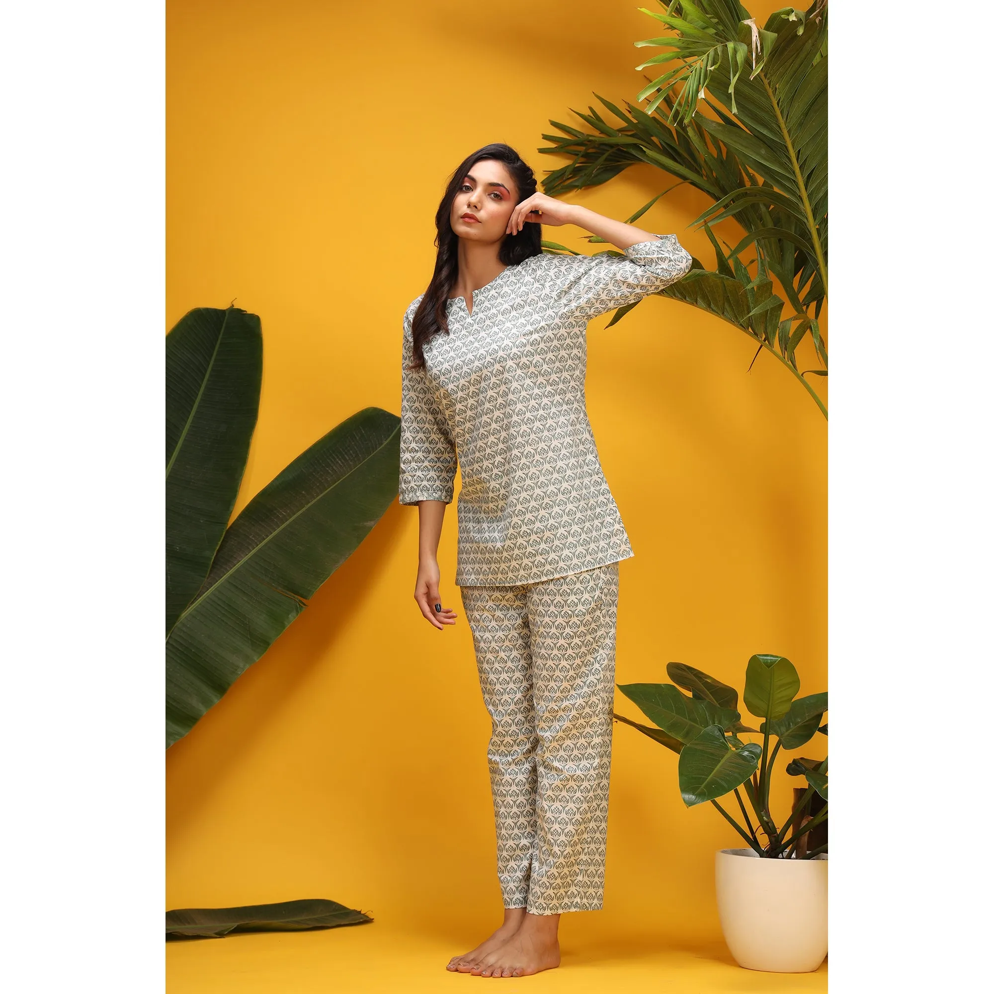 Floral Motifs on White Loungewear Set