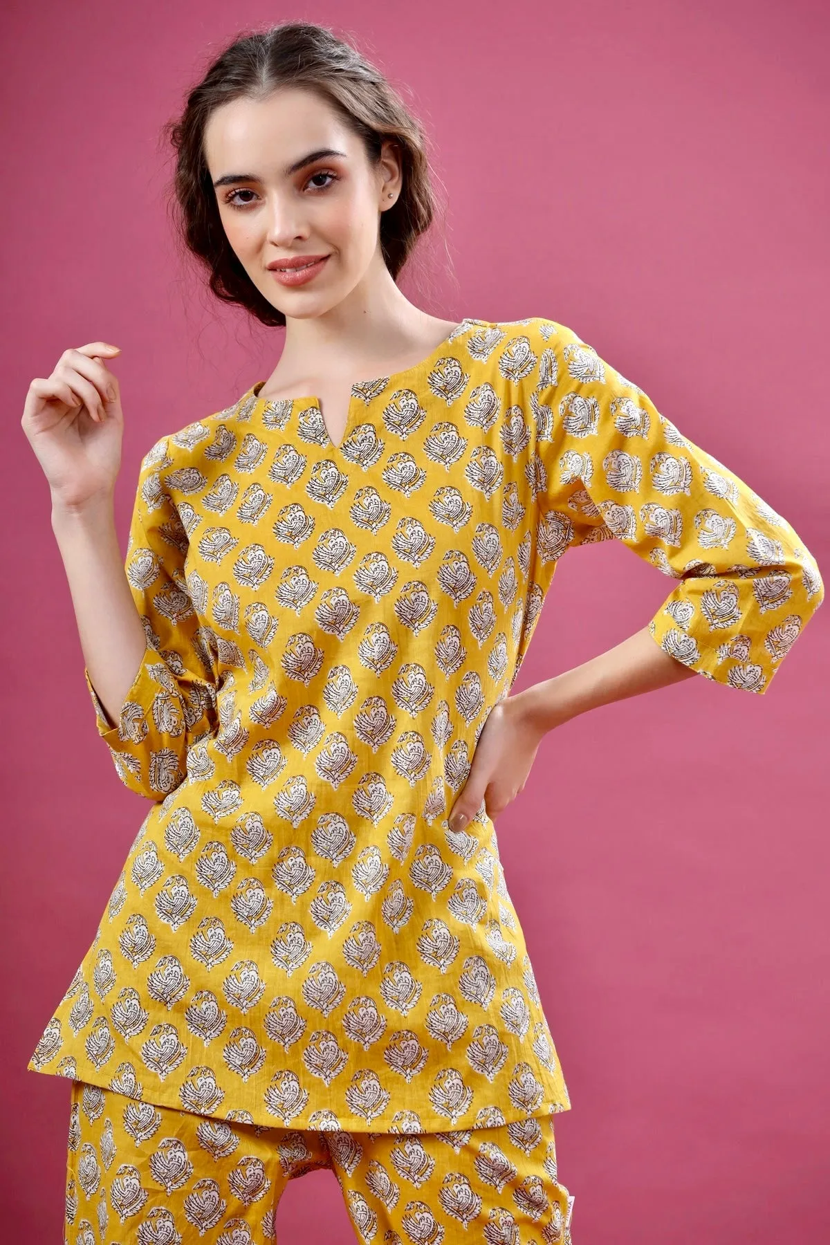 Floral Motifs On Yellow Loungewear