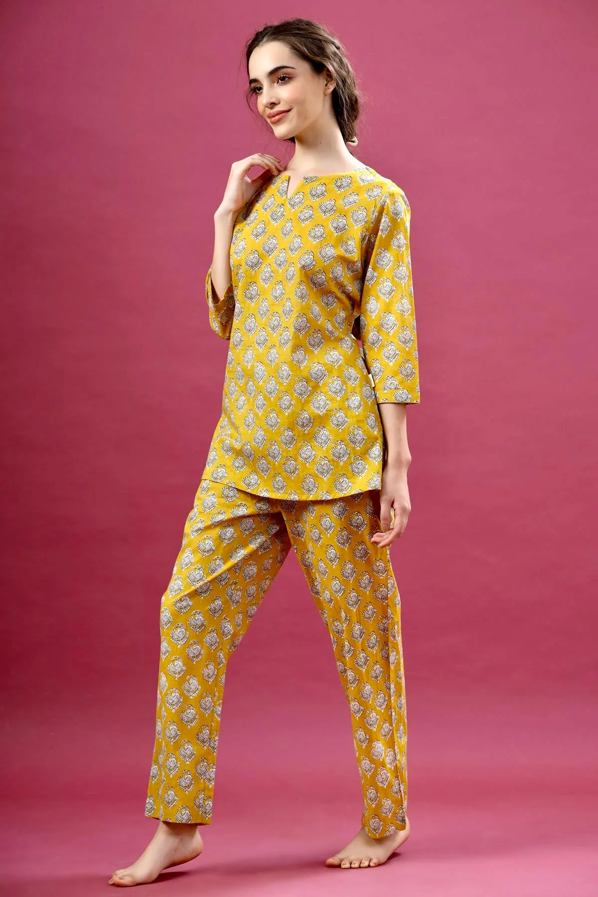 Floral Motifs On Yellow Loungewear