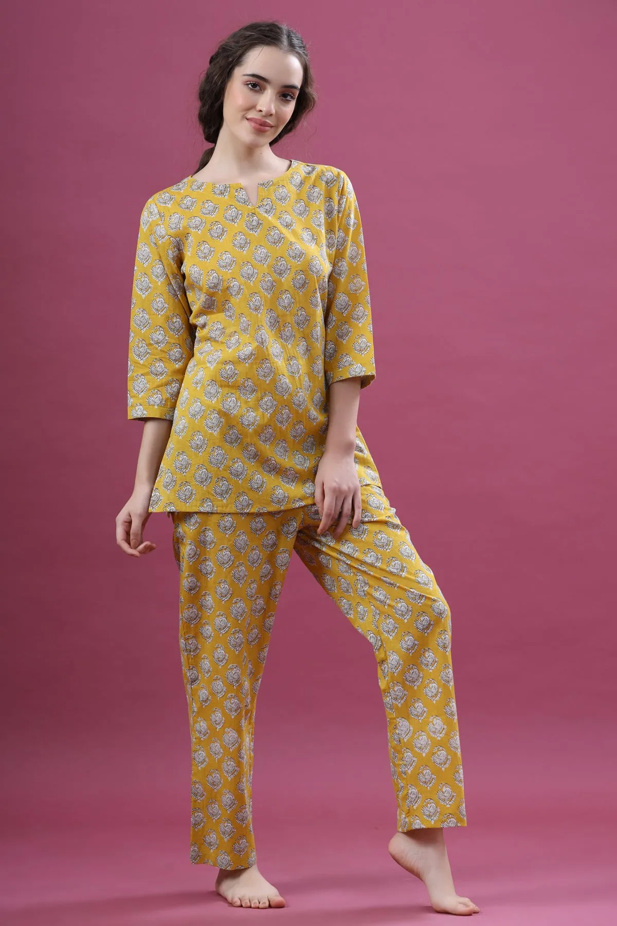 Floral Motifs On Yellow Loungewear