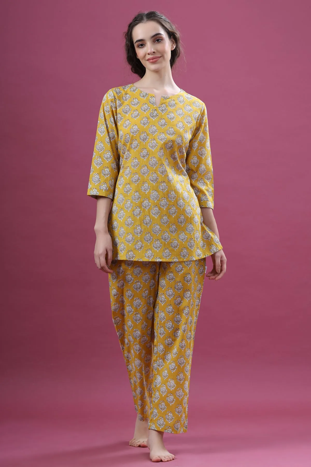 Floral Motifs On Yellow Loungewear