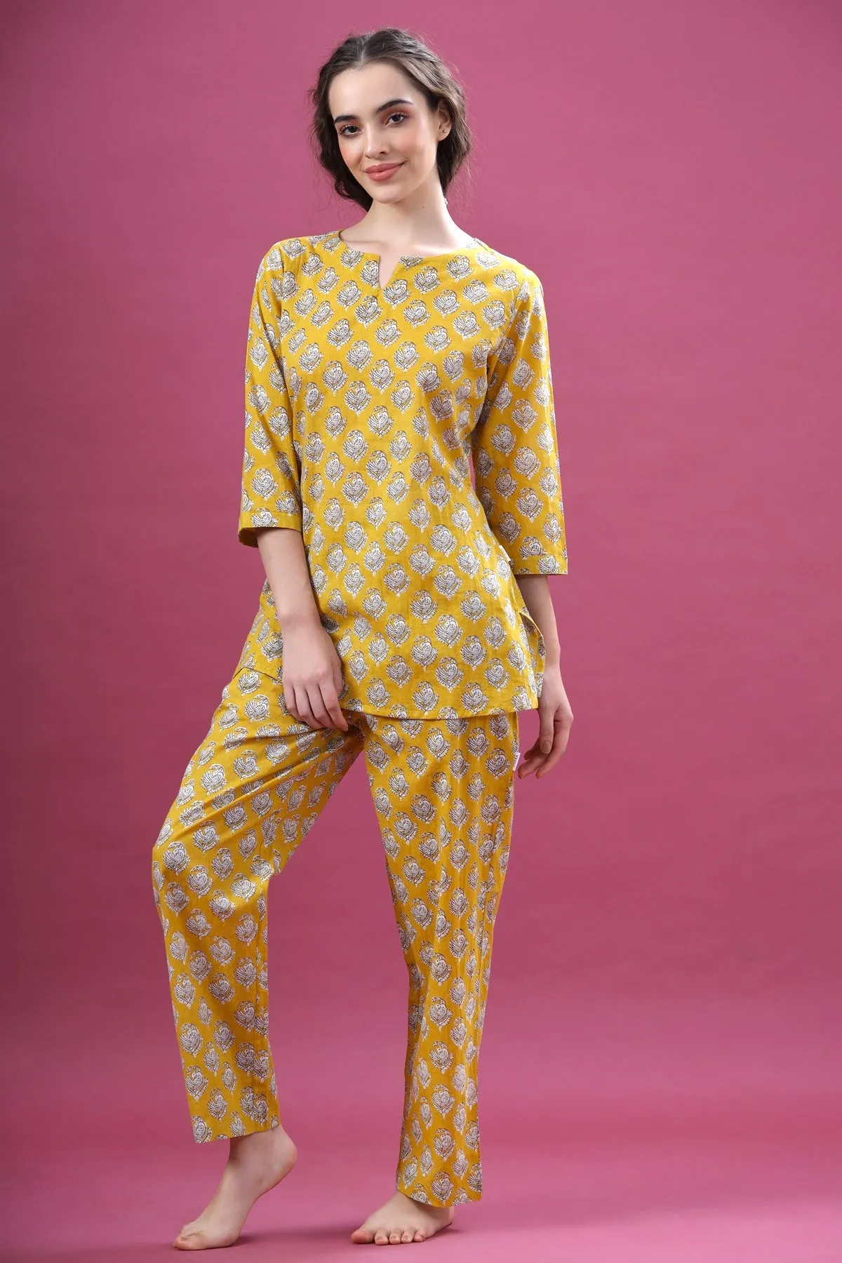 Floral Motifs On Yellow Loungewear