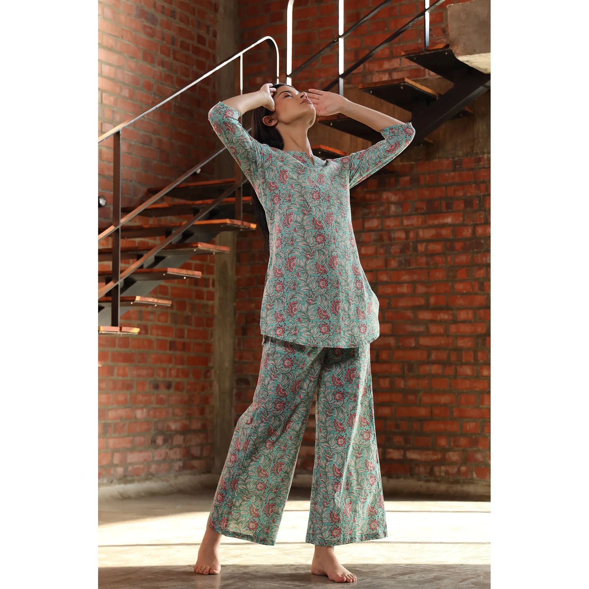 Floral Trail on Light Blue Loungewear Set