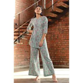 Floral Trail on Light Blue Loungewear Set