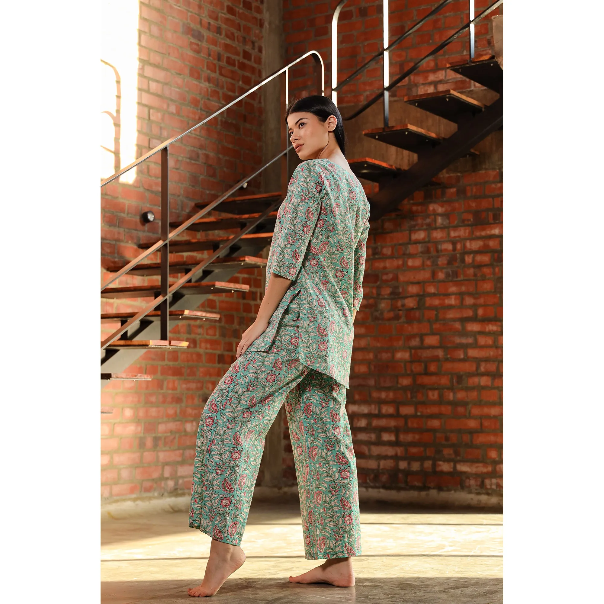 Floral Trail on Light Blue Loungewear Set