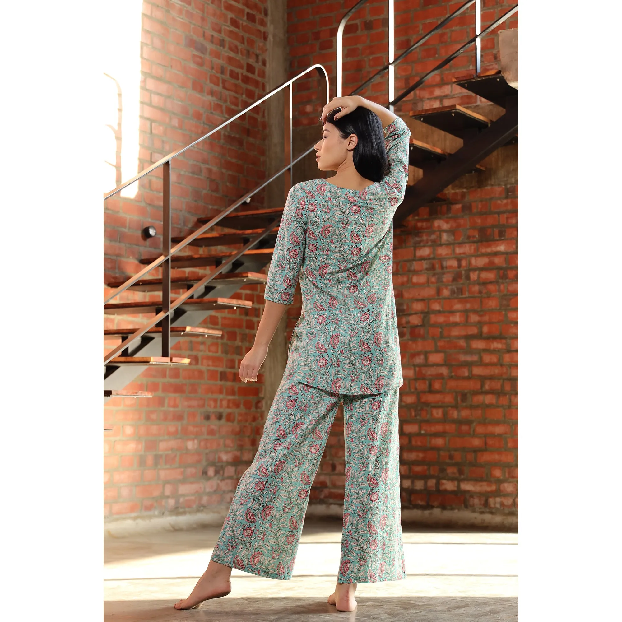 Floral Trail on Light Blue Loungewear Set