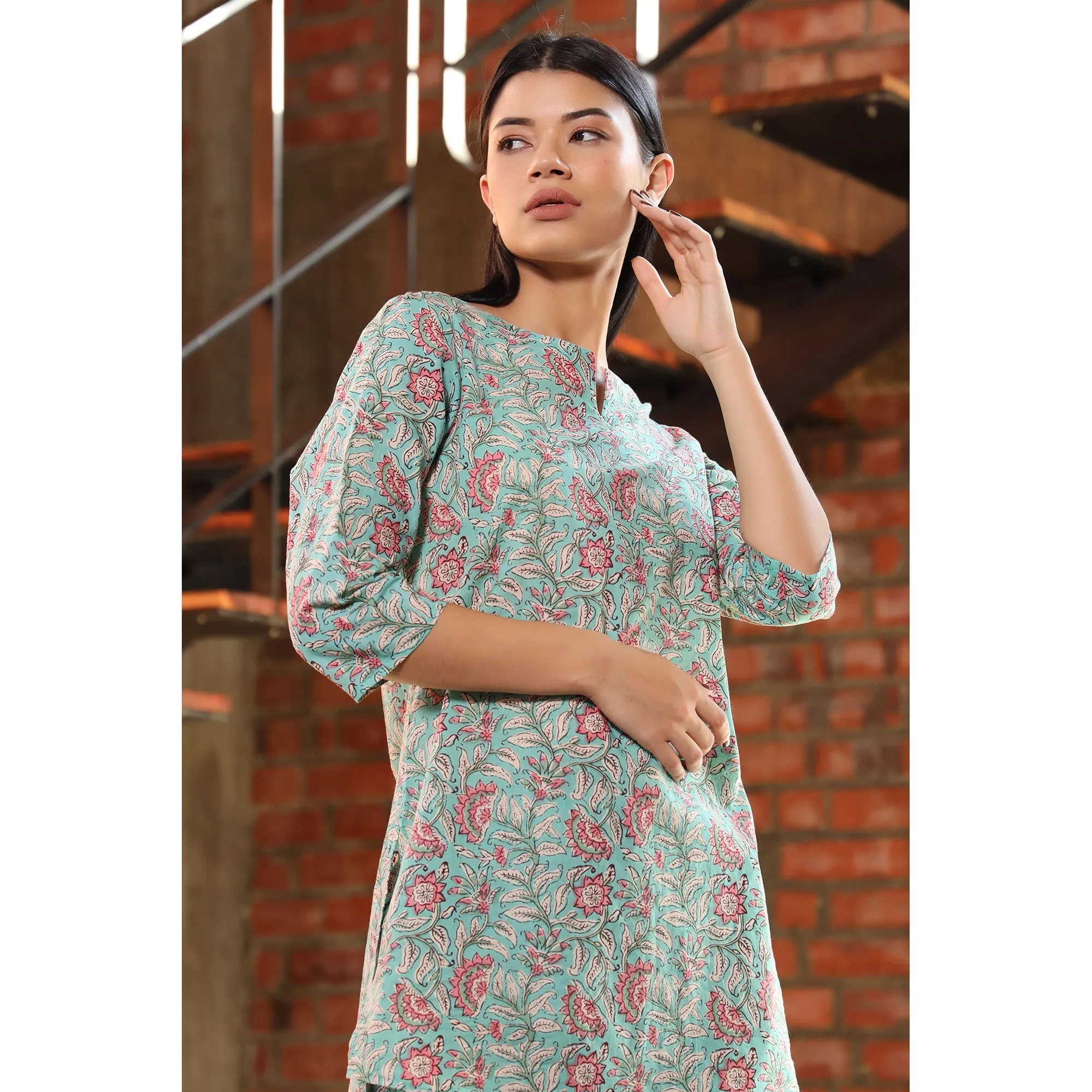 Floral Trail on Light Blue Loungewear Set